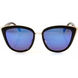 Cat Eye Women's New Iconic Metal Rimmed Cat-Eye Sunglasses - Mirrored Lens A055 - Black/ Blue Revo - CM18874M3DU $23.91
