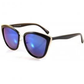 Cat Eye Women's New Iconic Metal Rimmed Cat-Eye Sunglasses - Mirrored Lens A055 - Black/ Blue Revo - CM18874M3DU $15.51