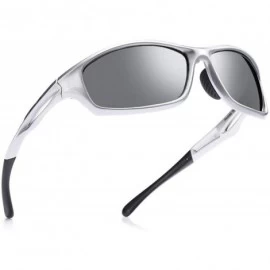 Sport Polarized Sports Sunglasses for Men TR90 Unbreakable Frame - Silver Mirror - C518H6YK40R $34.94