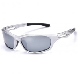 Sport Polarized Sports Sunglasses for Men TR90 Unbreakable Frame - Silver Mirror - C518H6YK40R $23.61