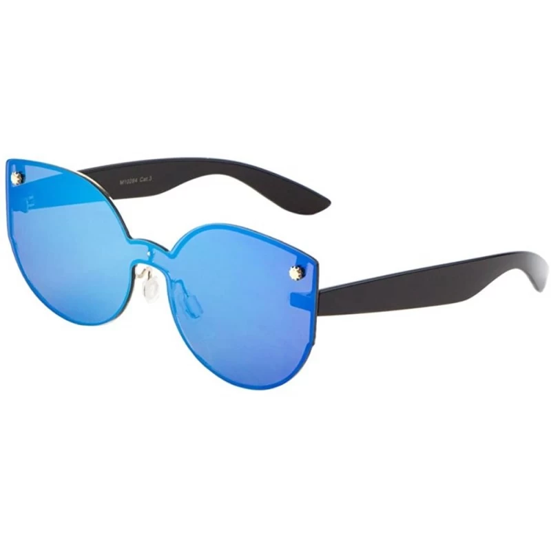 Oversized Womens Fashion Cat Eye Sunglasses Rimless Mono Block One Piece Lens - Blue - CS17YG95R7I $10.08