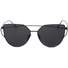Rimless Fashion Womens Mirror Sunglasses - Round Cat Eye Sun Glasses - Metal Frame Twin-Beams Sunglasses - Black - CS18DNCYIN...