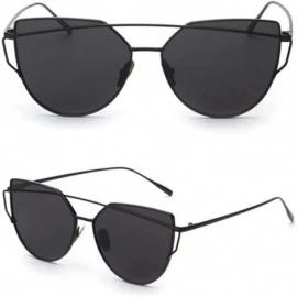 Rimless Fashion Womens Mirror Sunglasses - Round Cat Eye Sun Glasses - Metal Frame Twin-Beams Sunglasses - Black - CS18DNCYIN...