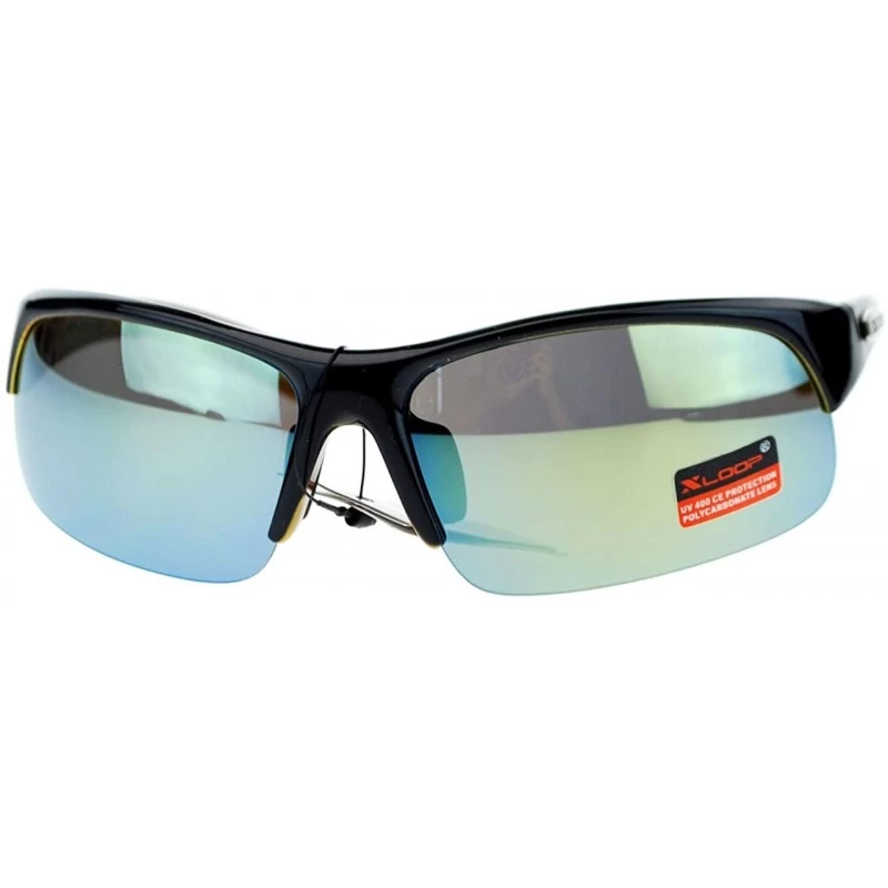 Wrap Xloop Mens Sunglasses Half Rim Sports Wrap Around Frame UV 400 - Yellow - CF125KABC6B $8.58