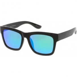 Wayfarer Lifestyle Super Thick Frame Arms Mirror Square Lens Horn Rimmed Sunglasses 54mm - Shiny Black / Green Mirror - CB183...
