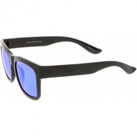Wayfarer Lifestyle Super Thick Frame Arms Mirror Square Lens Horn Rimmed Sunglasses 54mm - Shiny Black / Green Mirror - CB183...