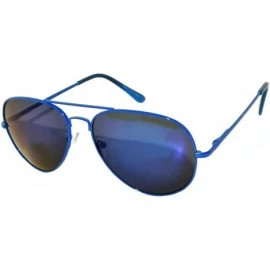 Aviator Colored Metal Frame with Full Mirror Lens Spring Hinge - Blue_mirror_lens - C4122DN22RR $17.79