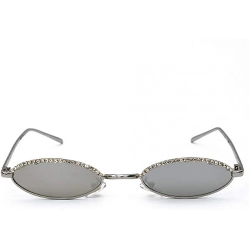 Oval Personality Crystal Fashion Men and Women Sunglasses Small Frame Oval Rhinestone Retro Sunglasses - 3 - CM190EWS0LX $39.67