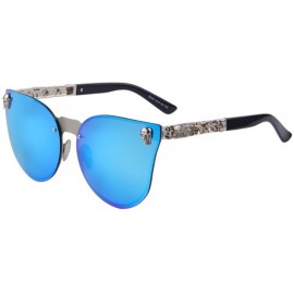 Semi-rimless Women Skull Frame Metal Sunglass Men Fashion UV400 Mirror Glasses Eyewear - Blue - CP17YUW5ZUU $20.52