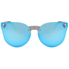 Semi-rimless Women Skull Frame Metal Sunglass Men Fashion UV400 Mirror Glasses Eyewear - Blue - CP17YUW5ZUU $9.26