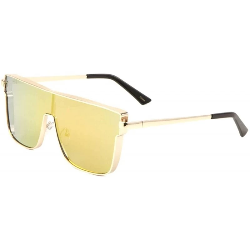 Shield Color Mirror Flat Top Thick Flat Frame Square Shield Sunglasses - Bronze - CG197A6L3R0 $17.24