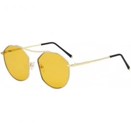 Round Modern Fashion Geometric Metal Frame Colored Round Sunglasses - Yellow - CG186UIQ3HK $23.51