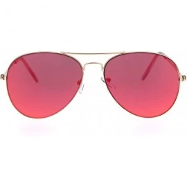Round Color Mirror Lens Flat Panel Lens Metal Rim Officer Style Pilots Sunglasses - Gold Red - CD18IDSMXZQ $24.65