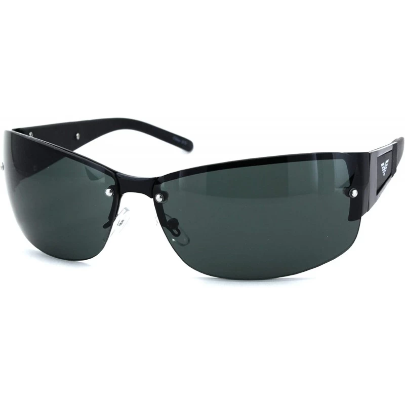 Rectangular Mens Rectangular Expose Lens Designer Sport Metal Rim Sunglasses - Black Green - CF18TAC4MZE $13.79