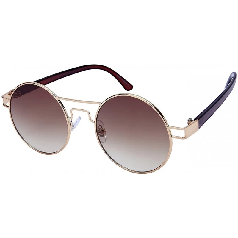 Round Round Brow Bar Sunglasses with Ocean Mirror Lens 25151-OCM - Gold - CL12NAFE6LH $8.20