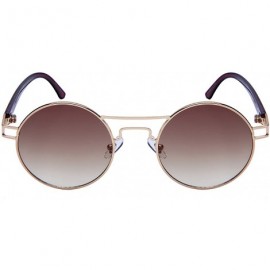Round Round Brow Bar Sunglasses with Ocean Mirror Lens 25151-OCM - Gold - CL12NAFE6LH $8.20