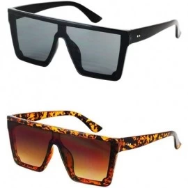 Oval Fashion Oversized Sunglasses Semi Rimless Aviator - 2 Pack Black and Tortoise - C71966D236Z $17.29