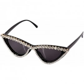 Oversized Sparkling Crystal Cat Eye Sunglasses UV Protection Rhinestone Sunglasses - Black Frame - CA18UCAL5U6 $30.07