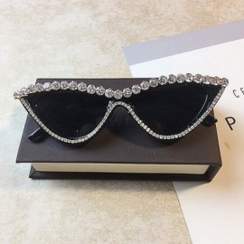 Oversized Sparkling Crystal Cat Eye Sunglasses UV Protection Rhinestone Sunglasses - Black Frame - CA18UCAL5U6 $12.19