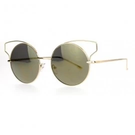 Round Metal Wire Cat Eye Horn Rim Round Circle Mirrored Lens Sunglasses - All Gold - CX120ZRC9U3 $8.01