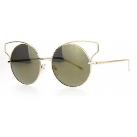 Round Metal Wire Cat Eye Horn Rim Round Circle Mirrored Lens Sunglasses - All Gold - CX120ZRC9U3 $17.91