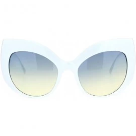 Oversized Womens Oversize Thick Plastic Brow Cat Eye Butterfly Sunglasses - White Gradient Blue Yellow - CJ18O9LDSRH $11.51