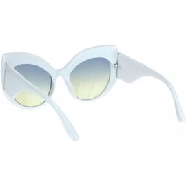 Oversized Womens Oversize Thick Plastic Brow Cat Eye Butterfly Sunglasses - White Gradient Blue Yellow - CJ18O9LDSRH $11.51