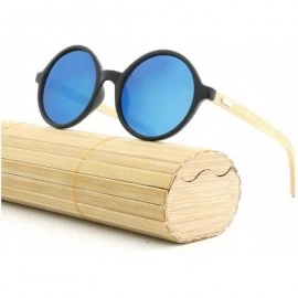 Round New Round Frame Retro Bamboo Leg Sunglasses Unisex Classic Black Sunglasses UV400 - Blue - CF1934S350Y $13.45