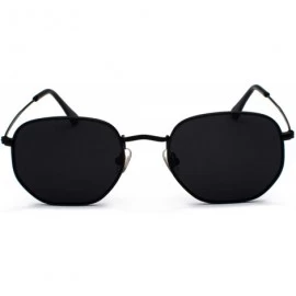 Round Vintage Gold Sunglasses Men Square Metal Frame Silver Brown Black Small Sun Glasses - Black - CH18Y6YOD97 $15.58