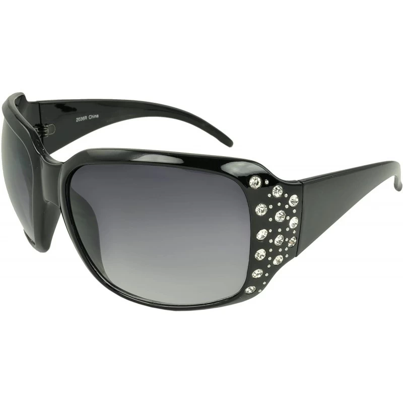 Shield Linden Rhinestonee Shield Fashion Sunglasses - Black - CI11KZJ22LN $18.11