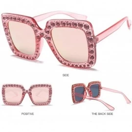 Square Square Rhinestone Sunglasses Women Brand Oversized Crystal Sun Glasses Lens Shades - 8 - CZ18ECU5KL6 $12.74