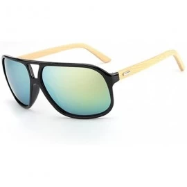 Aviator Oversized Pilot Sunglasses Wooden Temples Wood Sunglasses for Men and Women - Blue - CY185Y9X63U $26.25