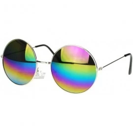 Round Oil Slick Mirror Lens 70s Hippie Round Circle Metal Wire Rim Sunglasses - Silver - C511YPQWAG3 $11.33
