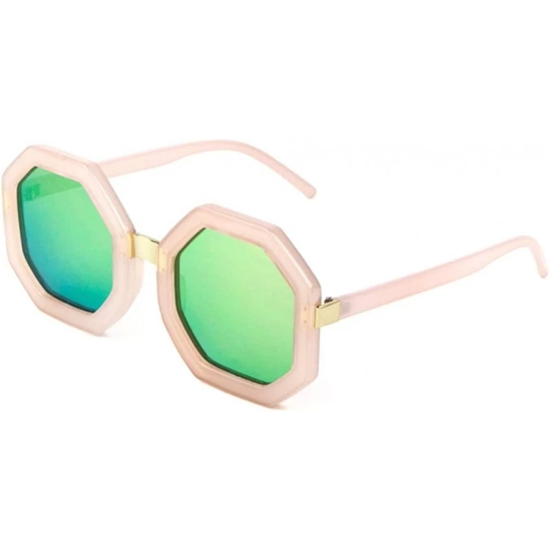 Oversized Bold Octagon Sunglasses w/Flat Multicolor Lenses & Thick Frame - Pink Coral & Gold - CL12O6LTU0K $8.03