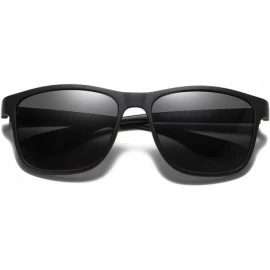 Rectangular Men's Wide Fit Polarized Sunglass (M972) - Matte Black - CY193A9UQ9D $44.47