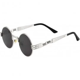 Round Round Steampunk Sunglasses for Men Women Retro Metal Frame John Lennon Hippie Glasses - Silver Frame/Black Lens - CO18X...