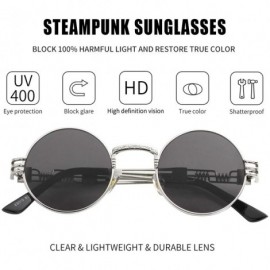 Round Round Steampunk Sunglasses for Men Women Retro Metal Frame John Lennon Hippie Glasses - Silver Frame/Black Lens - CO18X...