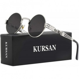 Round Round Steampunk Sunglasses for Men Women Retro Metal Frame John Lennon Hippie Glasses - Silver Frame/Black Lens - CO18X...