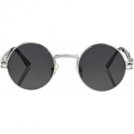 Round Round Steampunk Sunglasses for Men Women Retro Metal Frame John Lennon Hippie Glasses - Silver Frame/Black Lens - CO18X...