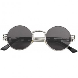Round Round Steampunk Sunglasses for Men Women Retro Metal Frame John Lennon Hippie Glasses - Silver Frame/Black Lens - CO18X...