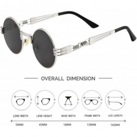 Round Round Steampunk Sunglasses for Men Women Retro Metal Frame John Lennon Hippie Glasses - Silver Frame/Black Lens - CO18X...
