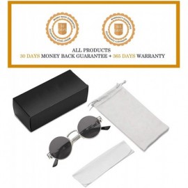 Round Round Steampunk Sunglasses for Men Women Retro Metal Frame John Lennon Hippie Glasses - Silver Frame/Black Lens - CO18X...