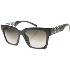 Square Fashion Metal Chain Arm Horn Rimmed Block Frame Sunglasses - Black-gunmetal Grey - CO11YLSC3QN $20.18