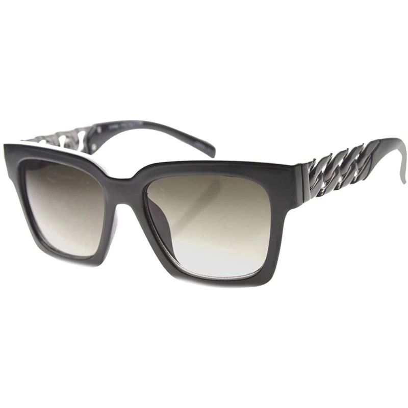 Square Fashion Metal Chain Arm Horn Rimmed Block Frame Sunglasses - Black-gunmetal Grey - CO11YLSC3QN $9.68