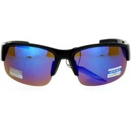 Wrap Arctic Blue Mens Sunglasses BlueTech Anti-Glare Lens Half Rim Wrap Around - Black - CM1872NQWZS $13.09
