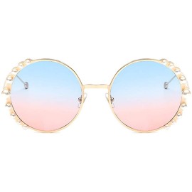 Rimless Stylish Round Pearl Decor Sunglasses UV Protection Metal Frame - Blue Pink Lens - C618W5CG7T2 $15.78