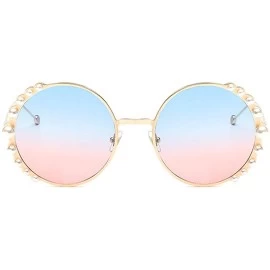 Rimless Stylish Round Pearl Decor Sunglasses UV Protection Metal Frame - Blue Pink Lens - C618W5CG7T2 $26.65