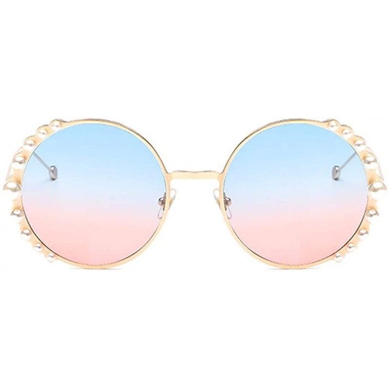 Rimless Stylish Round Pearl Decor Sunglasses UV Protection Metal Frame - Blue Pink Lens - C618W5CG7T2 $15.78