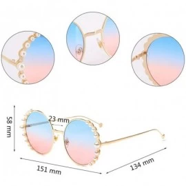 Rimless Stylish Round Pearl Decor Sunglasses UV Protection Metal Frame - Blue Pink Lens - C618W5CG7T2 $15.78
