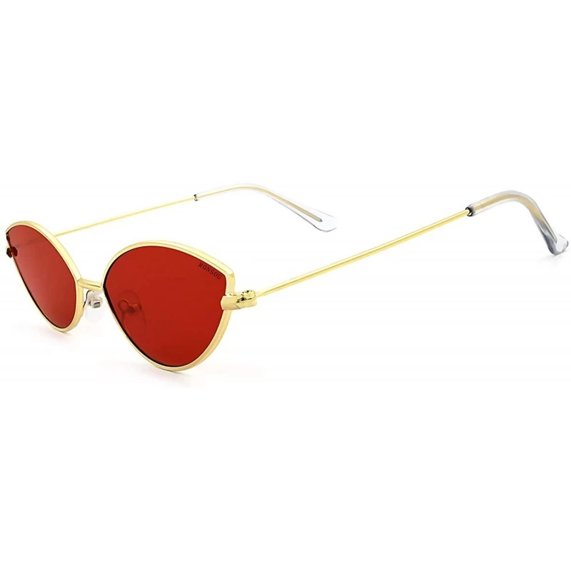 Cat Eye Fashion Trend Cat Eye Small Metal Frame Personality Sunglasses for Women - Gold Frame Red Lens - CK18R26GIGN $10.66